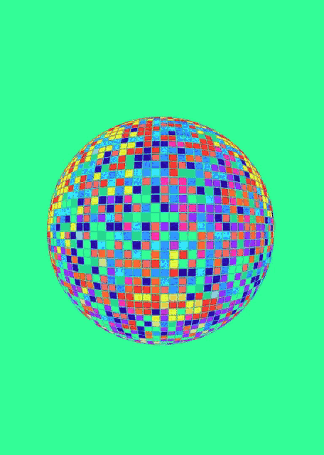 a disco ball with a pink background and a colorful pattern