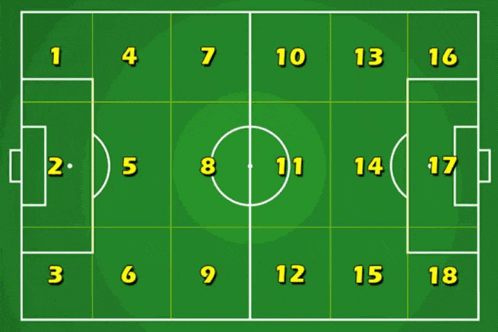 a soccer field with numbers 1 through 18