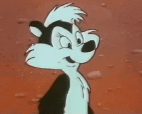 a close up of a cartoon skunk waving his hand