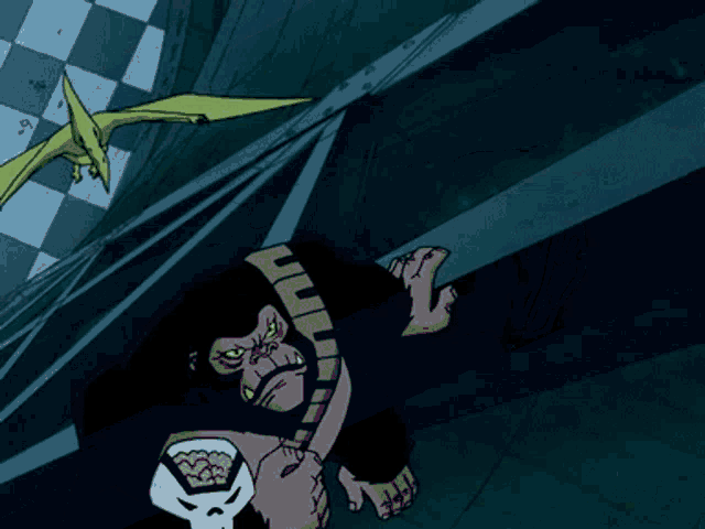 a cartoon of a gorilla with a brain on his chest