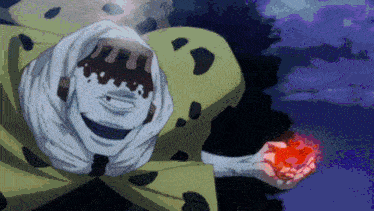a cartoon character is holding a red object in his hand and smiling .