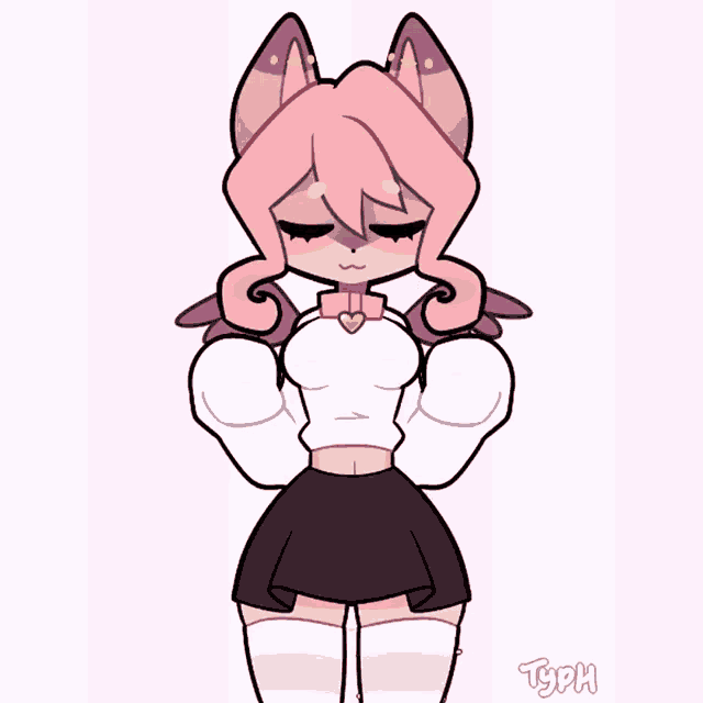 a drawing of a girl with pink hair and a heart on her chest is titled typh