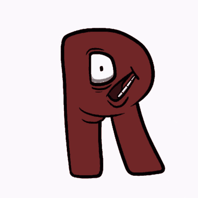 a cartoon drawing of a red r with a white eye