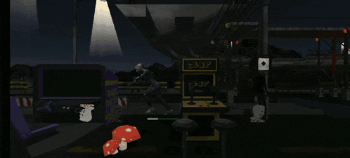 a video game shows a robot fighting another robot on the street