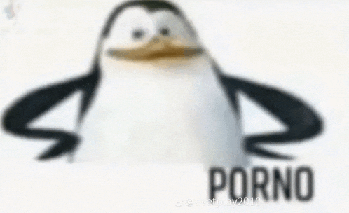 a blurry picture of a penguin from spongebob squarepants with the word porno in the corner .