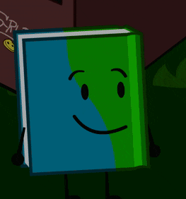 a blue and green book with a face on it