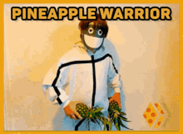 a man wearing a mask and holding pineapples with the words pineapple warrior written above him