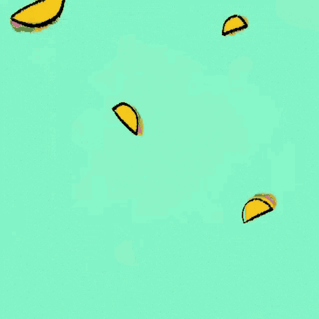 a bunch of tacos are falling on a green background .