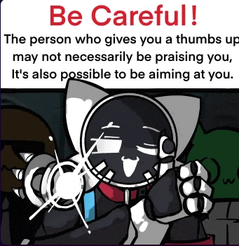 a cartoon of a robot giving a thumbs up and the words be careful