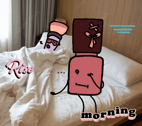 a cartoon drawing of a nail polish bottle standing on a bed next to a bottle of uv gel