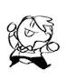 a black and white drawing of a cartoon character with a bow tie and a tongue sticking out .