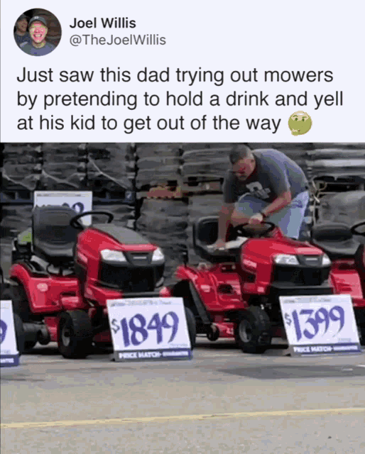 a lawn mower with a sign that says $ 1849