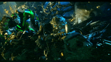 a green robot with a beard and a gun