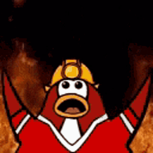 a cartoon character is wearing a hard hat and a red shirt and tie .