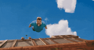 a man with a beard is flying in the air