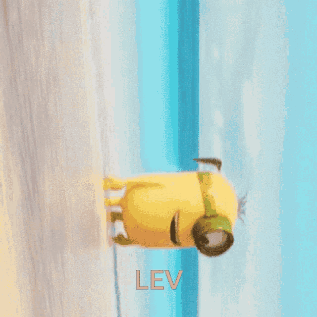 a picture of a minion with the word lev on the bottom right