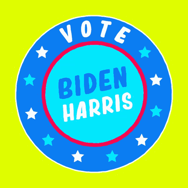 a blue circle with the words vote biden harris inside of it