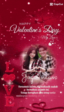 a happy valentine 's day greeting card with a man and woman