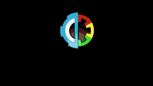 a colorful logo on a black background with the letter c in the center