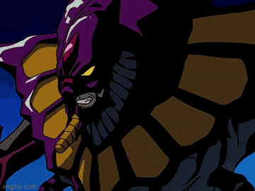 a cartoon drawing of a purple monster with yellow eyes and a long horn .