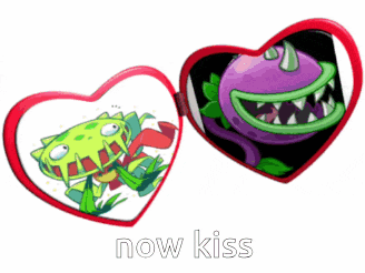 a heart shaped mirror with a green monster and a purple monster inside of it
