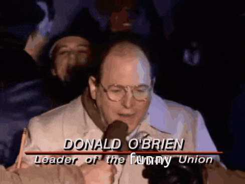 donald o'brien is the leader of the funny union and is being interviewed