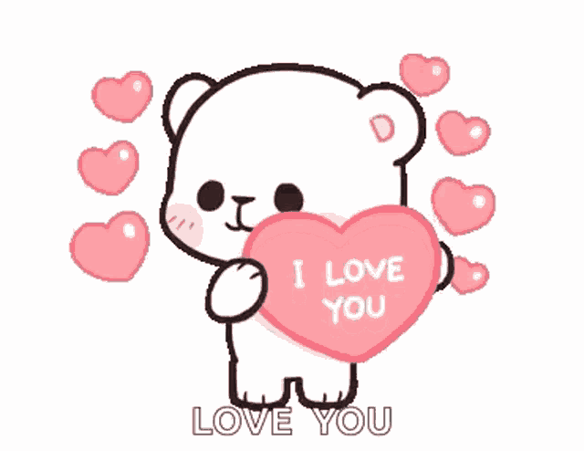 a teddy bear is holding a heart that says `` i love you '' .