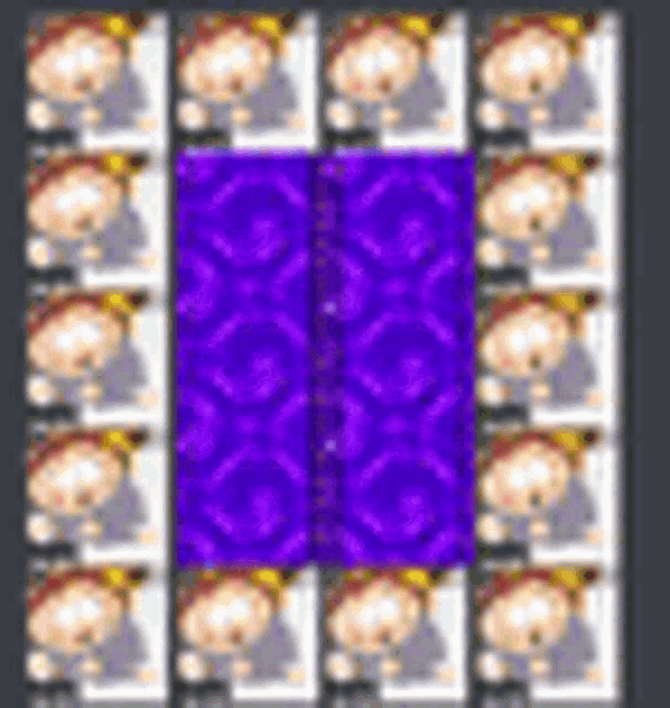 a purple square with a pattern on it is surrounded by a grid of images .