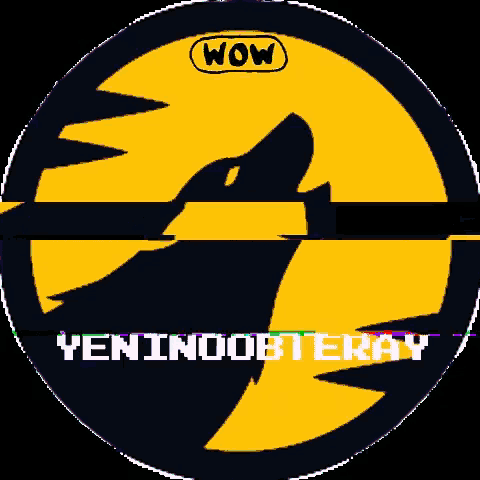 a yellow and black circle with a wolf and the words wow yeninobi eray on it