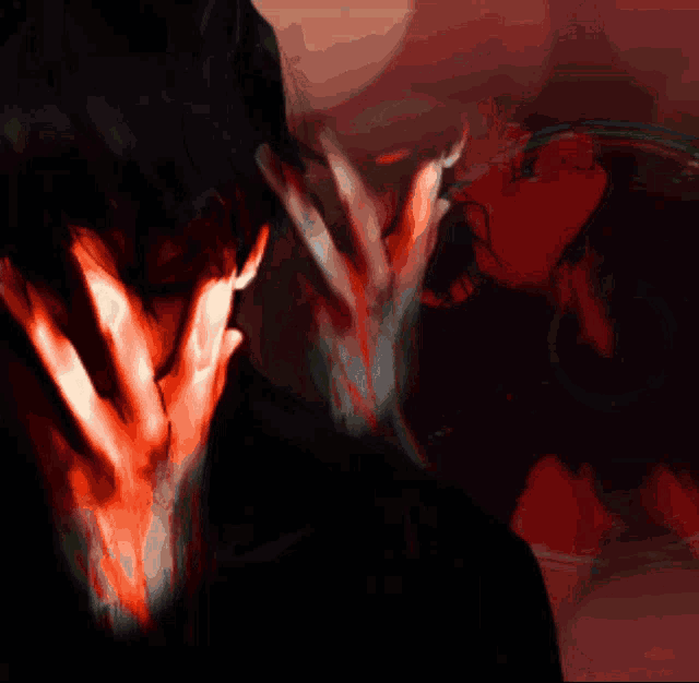 a painting of a person looking at their reflection
