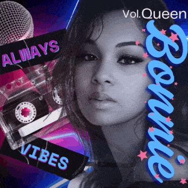a poster for bonnie vol.queen with a microphone and cassette tape