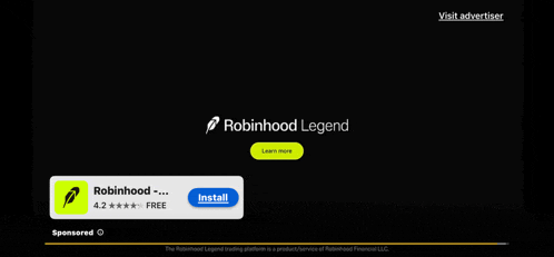 an advertisement for robinhood legend is shown on a black screen