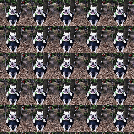 a repeating pattern of dogs sitting on swings