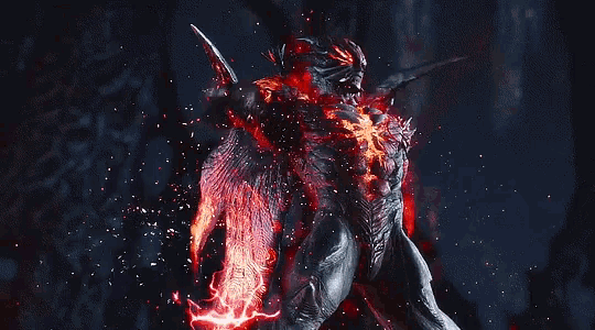 a demon with flames coming out of its chest