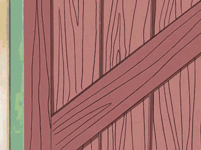a cartoon character peeking out of a wooden door .
