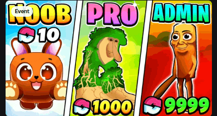 a cartoon of a rabbit , a troll , and a monkey with the words noob pro admin written on them .