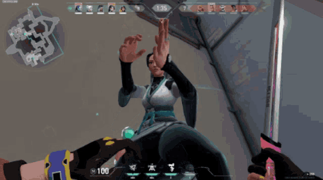 a screenshot of a video game shows a woman giving the high five