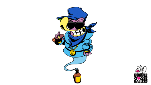 a cartoon character with bubble goose ballers written on the bottom right
