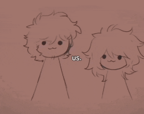 a drawing of two cartoon characters with the words us on the bottom