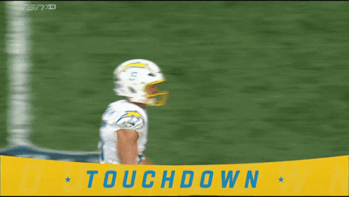 two football players on a field with the words touchdown in the corner