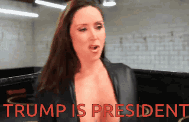 a woman in a wrestling ring with the words trump is president below her