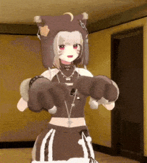 a 3d anime girl wearing a cat hat and boxing gloves