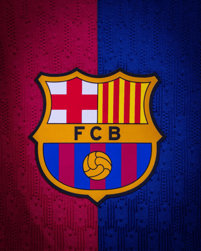 a red and blue background with a fcb logo on it