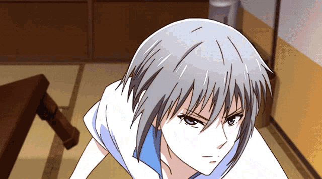 a drawing of a girl with short grey hair