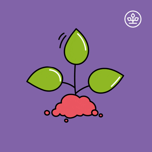 an illustration of a plant growing out of a pile of dirt on a purple background