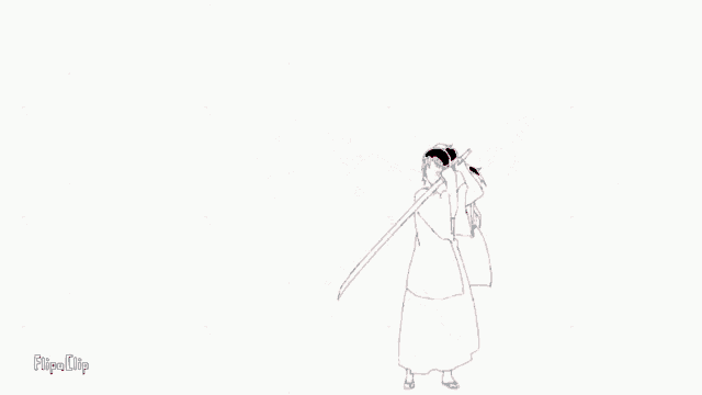 a drawing of a person with a sword and a red circle around them that says flipa clip on the bottom