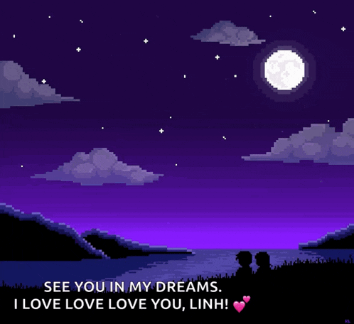 a pixel art of a couple watching fireworks with the words see you in my dreams