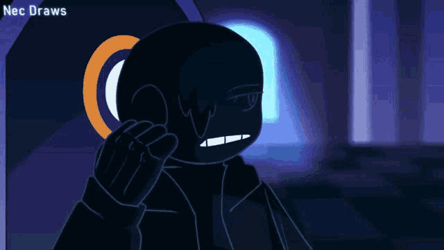 a cartoon character with a blue eye and the name nec draws on the bottom
