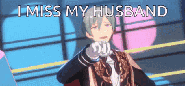 a man in a suit is standing in front of a sign that says i miss my husband .
