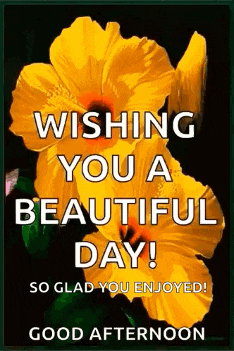 a picture of a yellow flower with the words `` wishing you a beautiful day so glad you enjoyed ! ''